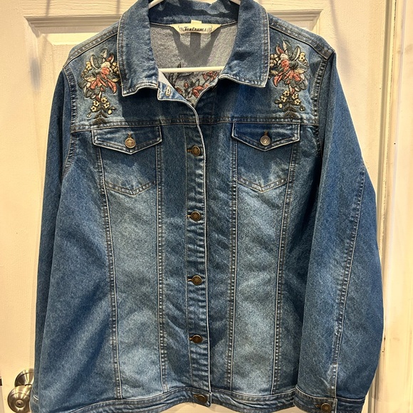 Tantrums Blue Denim Jacket with Floral Accents XL - Picture 2 of 7